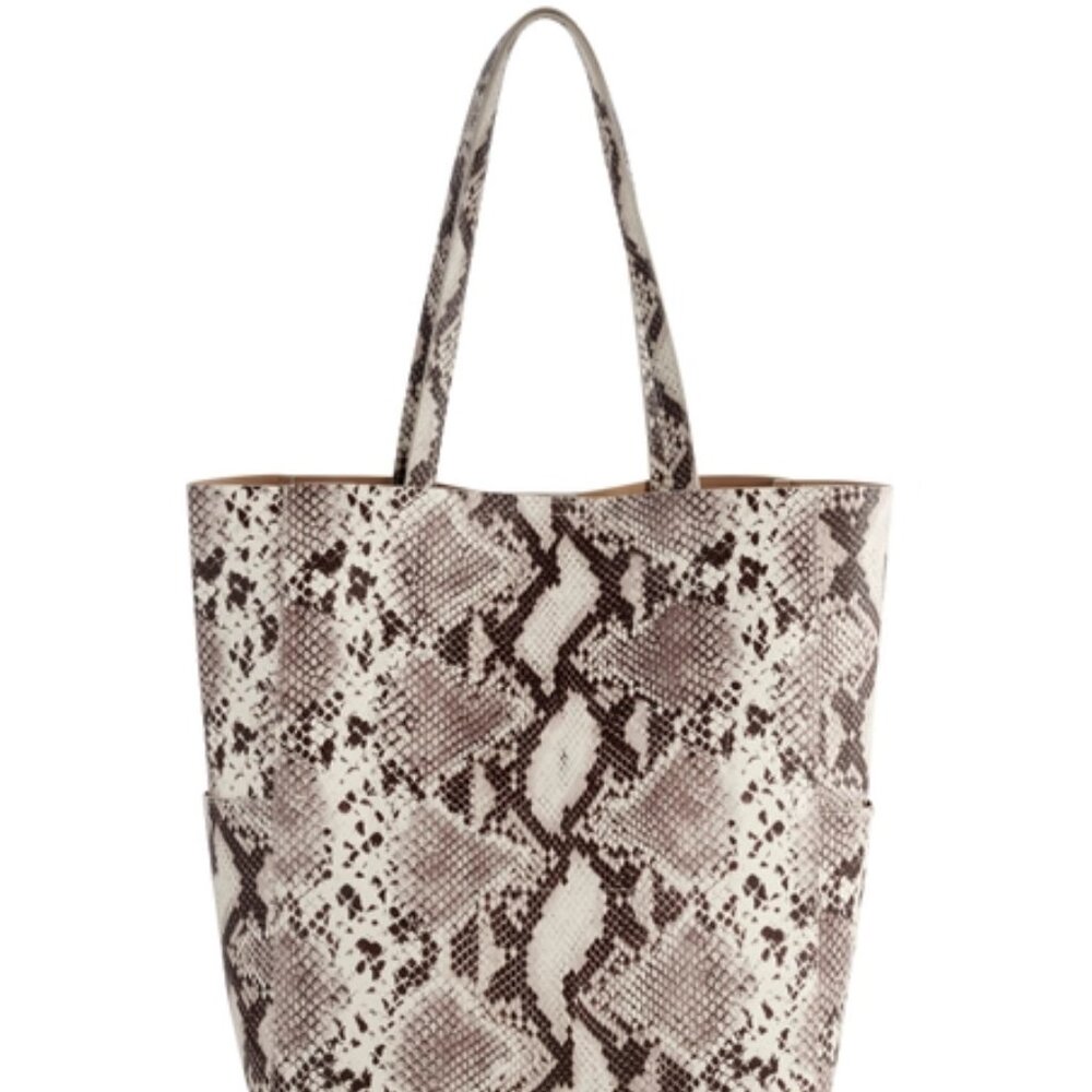 Shiraleah Lauren Tote - Cream Snakeskin Tote Bag